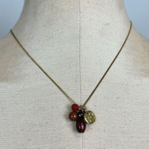 Sterling Gold Tone Chain Necklace Red Neutral Cluster Beads 16-18”